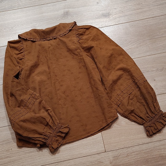 Universal Thread Burnt Orange, Eyelet Button Front Blouse, Ladies X-Small - Picture 6 of 7